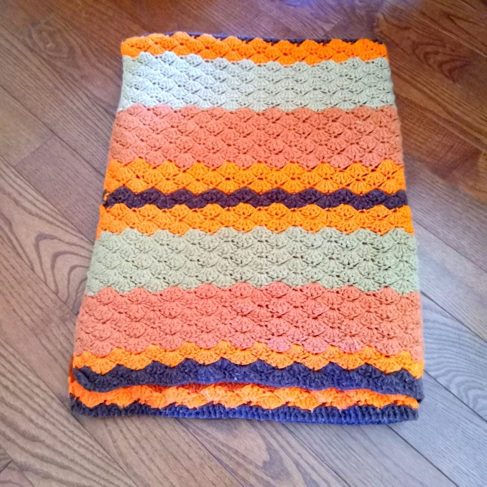 Orange Taupe Retro Vintage Modern BOHO Crochet Afghan Blanket Throw 💗